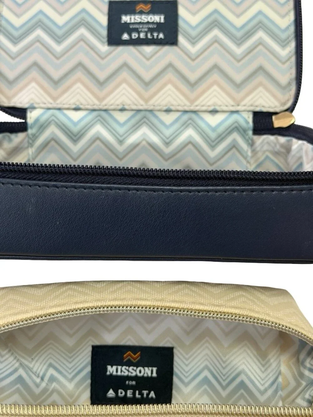 Missoni for Delta Airlines Amenity Travel Cases Set of 2 Navy Cream Chevron